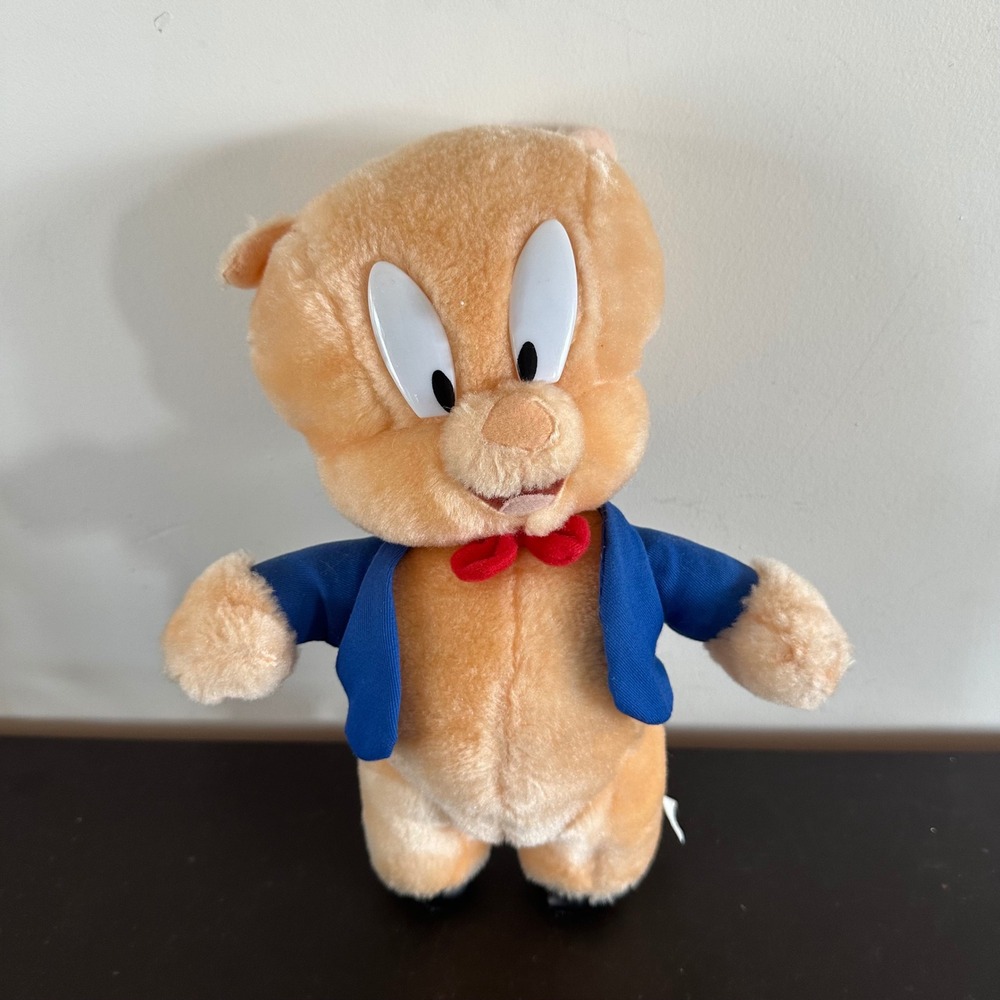 Vintage 1997 Looney Tunes Porky Pig Plush 9 inch ACE Play-By-Play Blue Jacket
